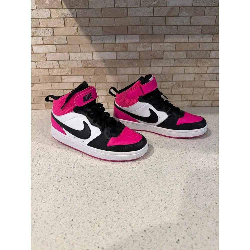 Nike Court Borough Mid 2 GS Hyper Pink Black White High Top Sneakers Youth 6.5